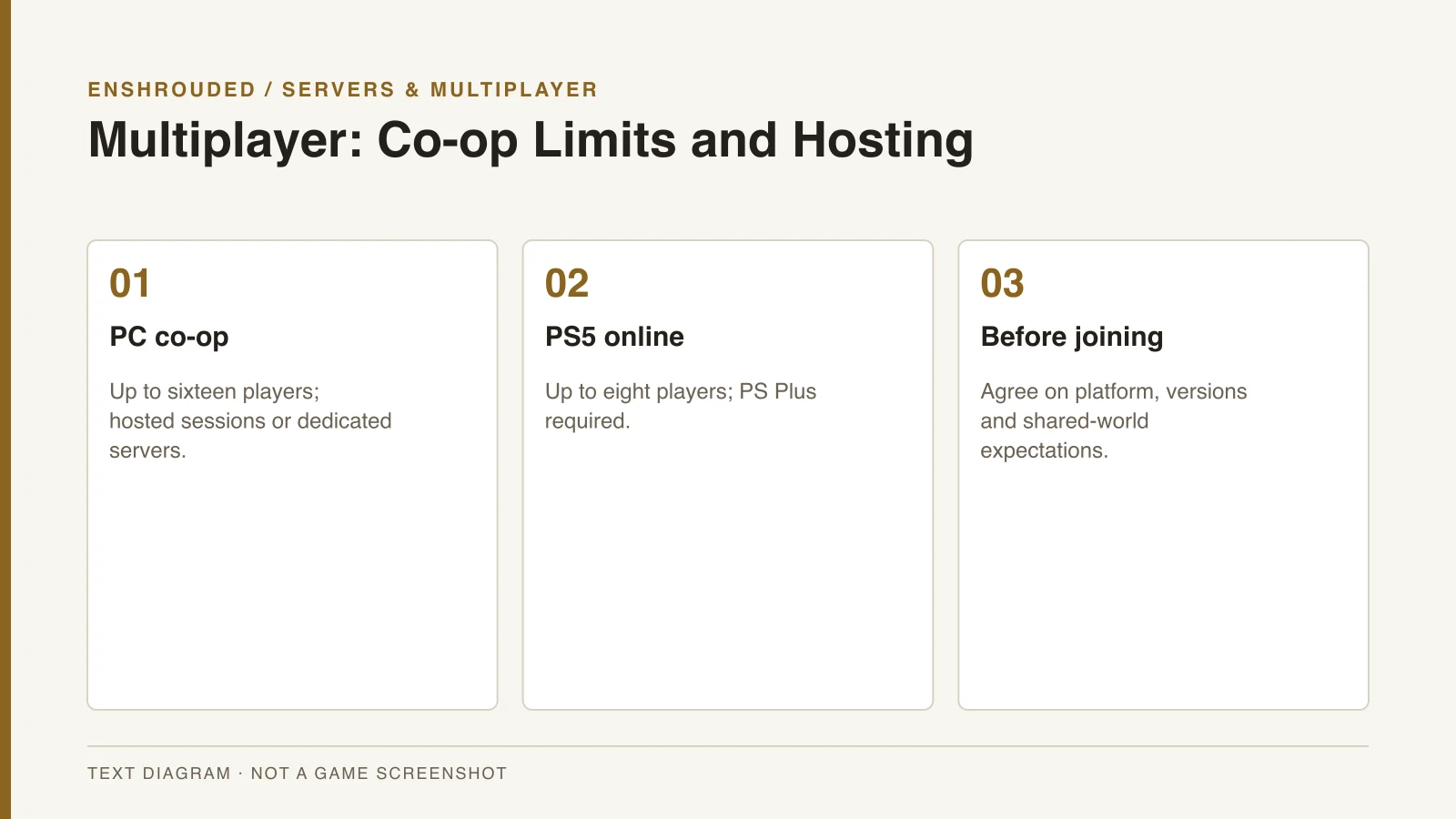 Enshrouded Multiplayer: Co-op Limits and Hosting — original text diagram, not a game screenshot.