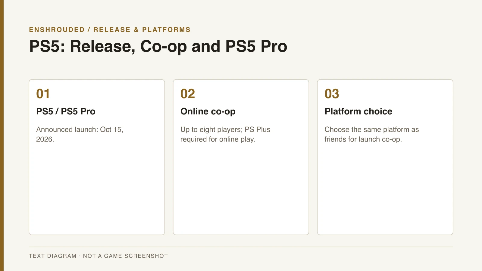 Enshrouded PS5: Release, Co-op and PS5 Pro — original text diagram, not a game screenshot.